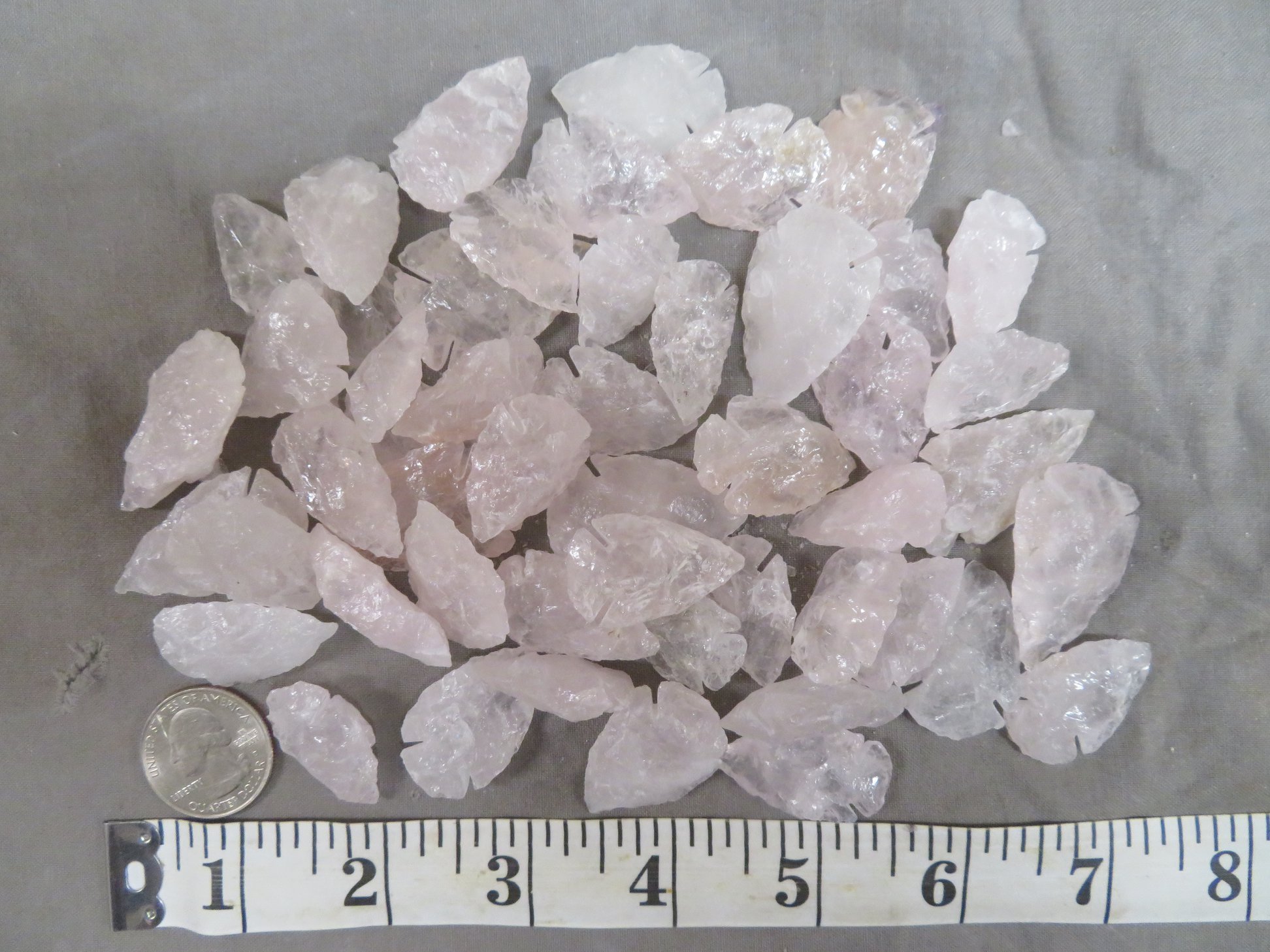 50 Rose Quartz Reproduction Arrowheads approximately 1 inch in size 